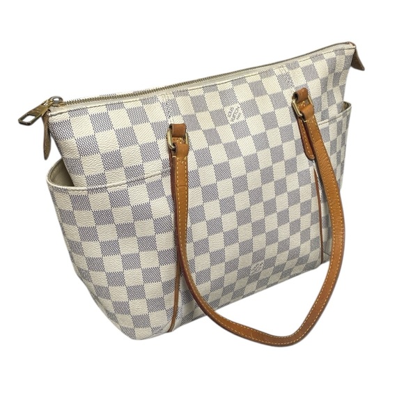 Louis Vuitton Purse Damier Azur Totally PM Tote Bag Tan Leather Straps Canvas - Picture 5 of 16